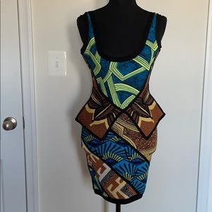 Herve Leger Aron Jacquard Peplum Tribal Dress